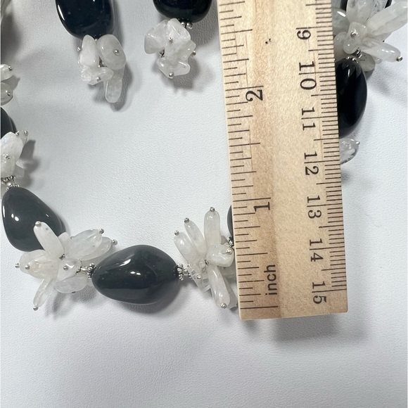 Silver Sheen Obsidian & Moonstone 925 Chunky Beaded Gemstone Necklace & Earrings - Picture 6 of 9